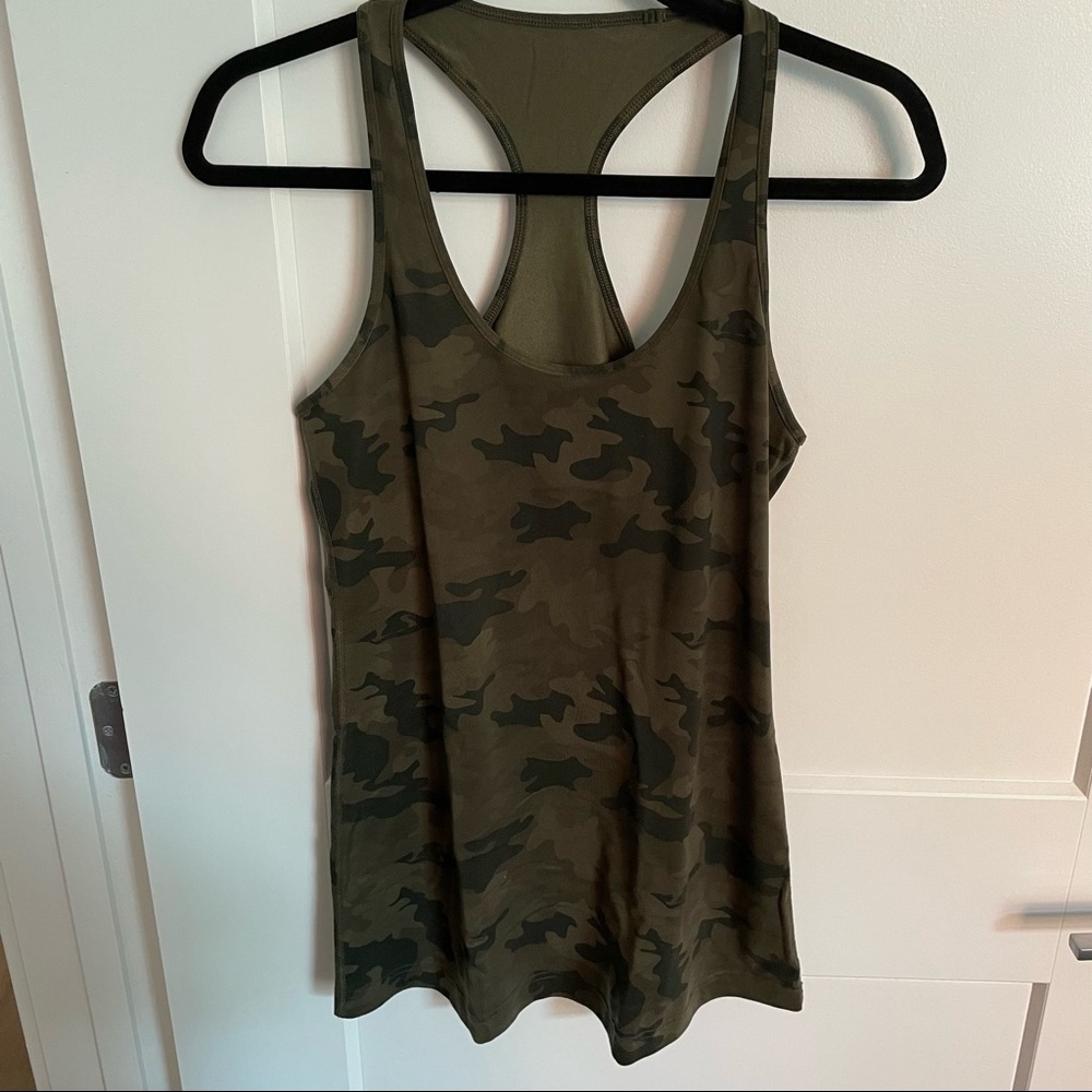 Lululemon Cool Racer back tank, fatigue green camo size 12
